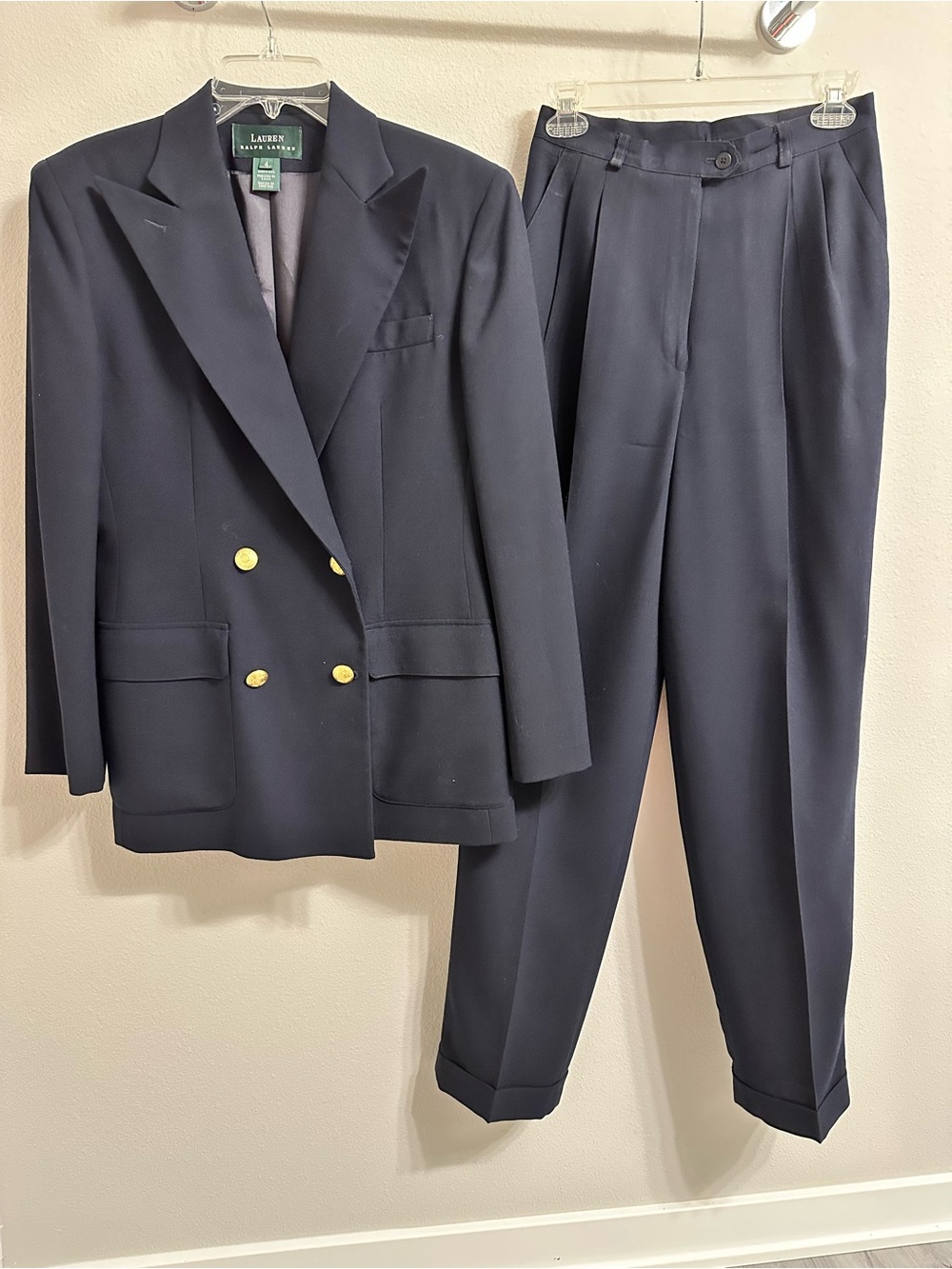 Lauren Ralph Lauren Navy Double-Breasted Blazer & Trousers size 4; 100% wool